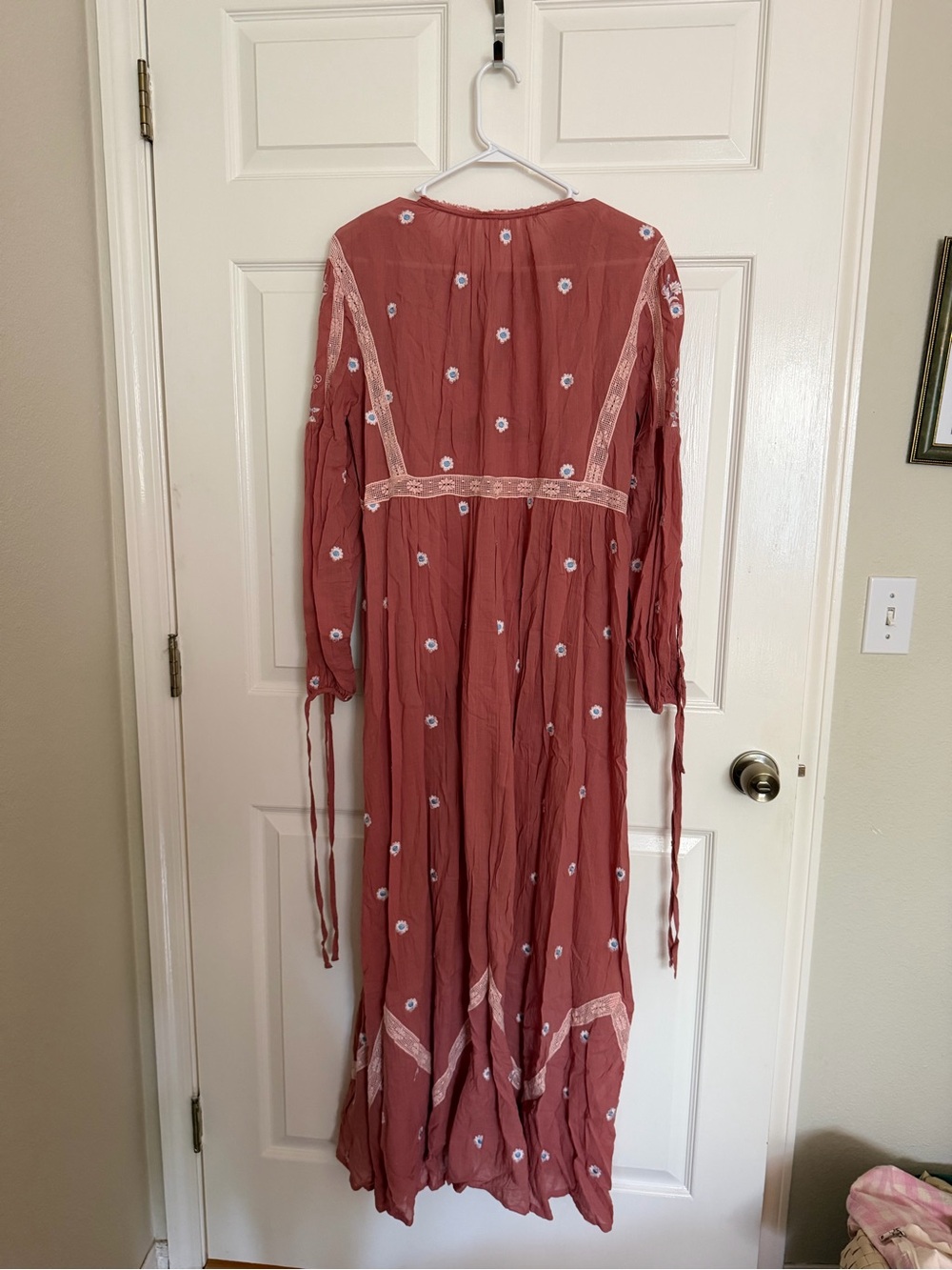 Free People Bohemian Embroidered Long Sleeve Maxi Dress - Dusty Rose - Picture 4 of 12